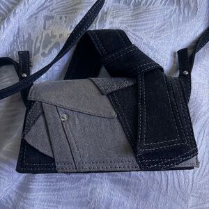 Zara Black Two-Tone Denim Waist & Shoulder Bag